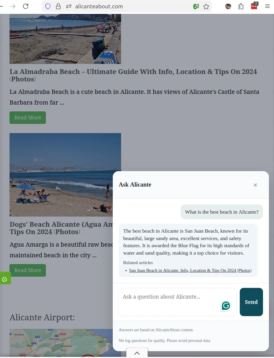 Alicanteabout.com chatbot in action